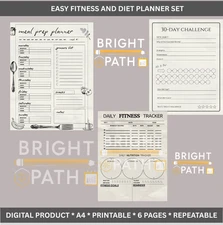 SET OF 6 CUTE FITNESS JOURNALS Nutrition Goals and Workout Planners – Printable