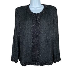 Vintage Laurence Kazar 100 Silk Heavily Beaded Evening Jacket PL Cruise Formal
