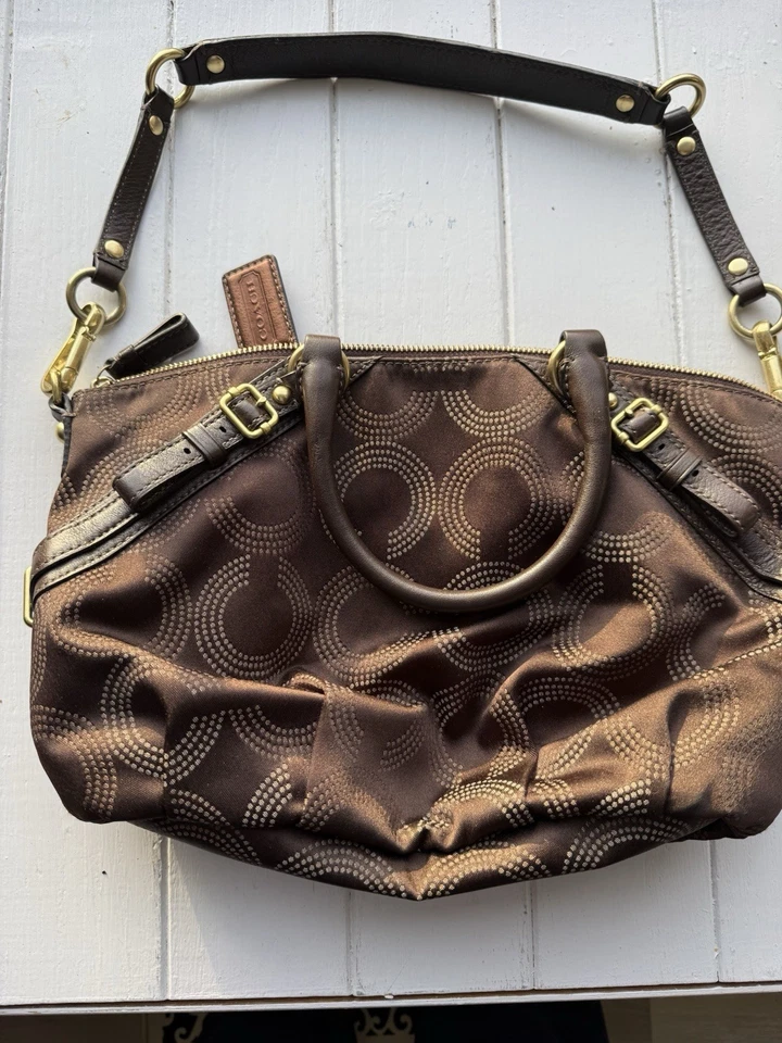 Bolso de hombro Coach Madison Doted Op Art Sophia marrón y dorado herrajes Foto 2 de 3