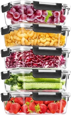 5-Packs 36OZ Glass Food Storage Containers with Lids Airtight, Glass Meal Prep