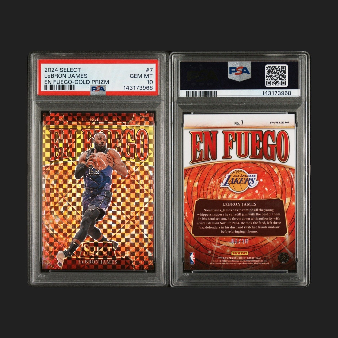 2024 Panini Select en Fuego LeBron James #7 Gold Prizm /10 PSA 10 Jersey Match