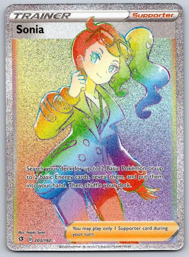 sonia pokemon card value 203/192 Swsh02: Rebel Clash for sale You may play only 1 Supporter card during your turn Sonia 167/192 Non Holo Uncommon