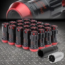 CLOSED END RED ALUMINUM SPLINE 16 WHEEL LUG+4 LOCK NUT+KEY M12X1.5 22MMx45MM