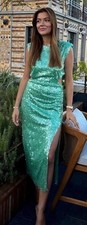 Zara XS Cut Out Sequin Evening Dress Mint Green Midi Side Split Party NEW+TAGS