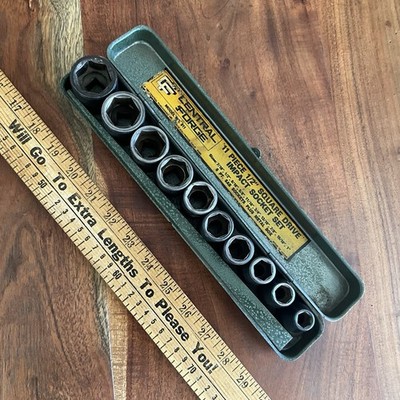 11 Pc Central Forge 1/2'' Drive Impact Socket Set 7/16'' - 1'' 6pt  Vintage