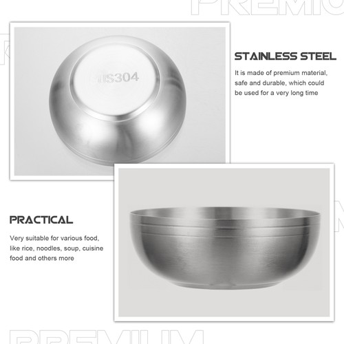 2 Count Stainless Steel Rice Bowl Snack Bowls Convenient Roman Noodles - Picture 8 of 12