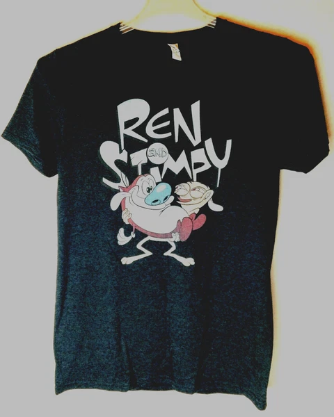 Ren & Stimpy Mens T-Shirt Small Blue Graphic Cartoon Nickelodeon TV Show Gift