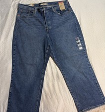 Levi's Ribcage Jeans Straight Ankle Button Fly Medium Wash Blue Denim 20W M NWT