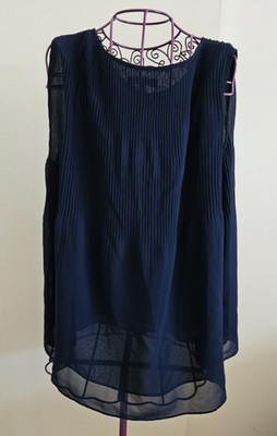 Max Studio Blue Double Layer Chiffon Tank Top Blouse Gradient Pleating Size M