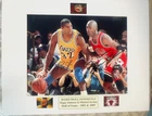 MAGIC JOHNSON SIGNED LOS ANGELES LAKERS VS MICHAEL JORDAN 16x20 PHOTO PSA