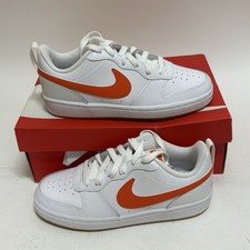 NIKE Court Borough Low 2 GS Big Kids Size 5Y White And Orange BQ5448-114 New