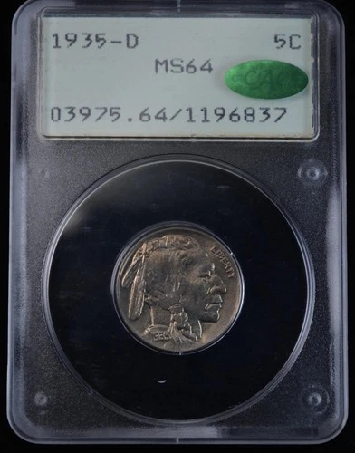 1935 -D Buffalo Nickel 5c-PCGS & CAC MS64 Old Rattler Holder Denver Mint