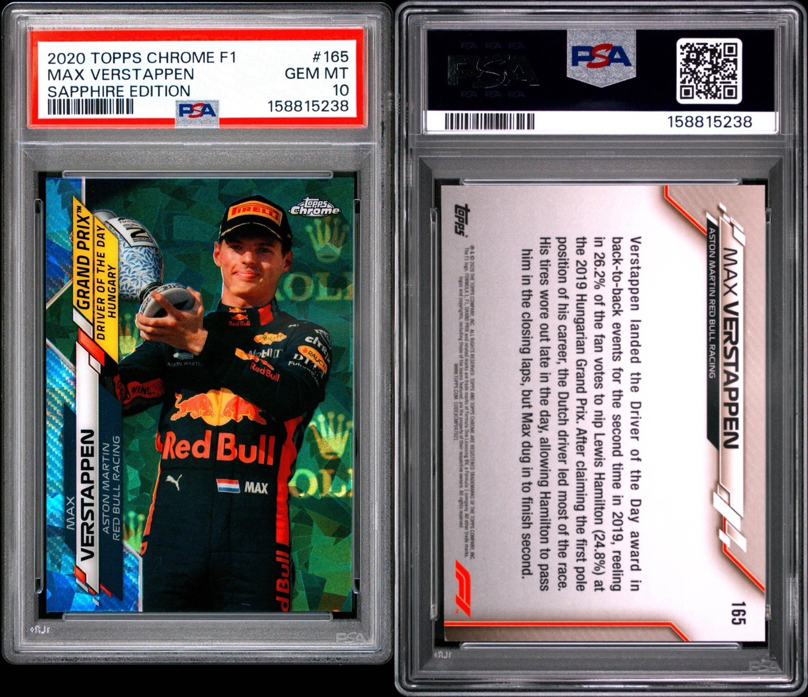 Max Verstappen PSA 10 2020 Topps Chrome F1 Sapphire Edition #165 RC Rookie view 3