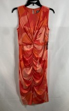 Vince Camuto Women's Sheath Dress Orange Multicolor Ruched Sleeveless NWT Sz 6