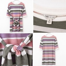 Cato Women's Striped Tie Waist T-Shirt Dress Size M Pink Purple Gray Casual...