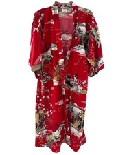 Japanese Geisha Kimono Robe Red Floral Geisha Print Belt missing