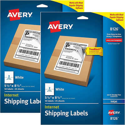 Avery Labels W/ Trueblock Technology Inkjet Printers 5.5 X 8.5 White 2/Sheet 25