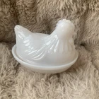 Vintage Milk Glass Hen On Nest, Solid Tail, 4 1/4 Inches Long