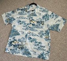 VTG MENS ORIGINAL ISLAND SPORT WHITE/TEAL FLORAL PRINT HAWAIIAN SHIRT SIZE L
