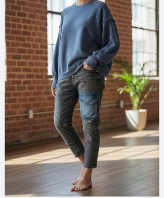  Sexy Woman coole Jeans Umschlag Tasche auf Bein grau Gr.S