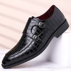 Men's Dress Shoes Monk Strap checkered Pointed Toe Business Loafers with Buckles
