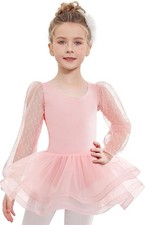 Zaclotre Ballet Leotards for Girls Mesh Long Sleeve Toddler 4-5T, Pink