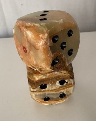 Lot Of 2 Large Vintage Onyx Natural Stone 6 Sided Die Dice Desk Paper Weight