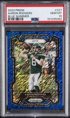 2023 PANINI PRIZM BLUE SHIMMER #227 AARON RODGERS 15/25 PSA 10