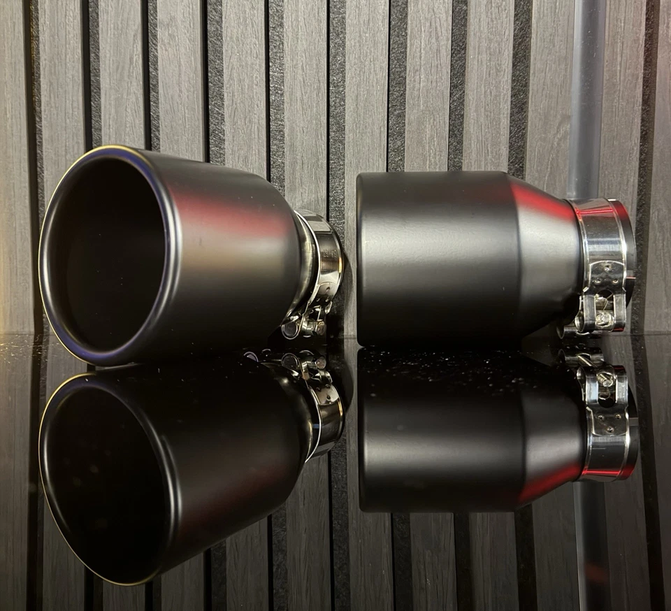 STAINLESS STEEL 304 MATT BLACK ROLLED EDGE 4” EXHAUST TIPS UNIVERSAL X 2 - Image 3 of 4