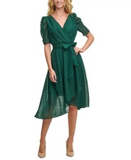Tommy Hilfiger E1002 Petite Glitter-Dot Puff-Sleeve Midi Dress Size 12P