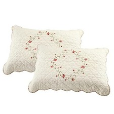 2-Piece Elegant Floral Embroidered Pillow Shams Queen Queen 20" x 28" Cream