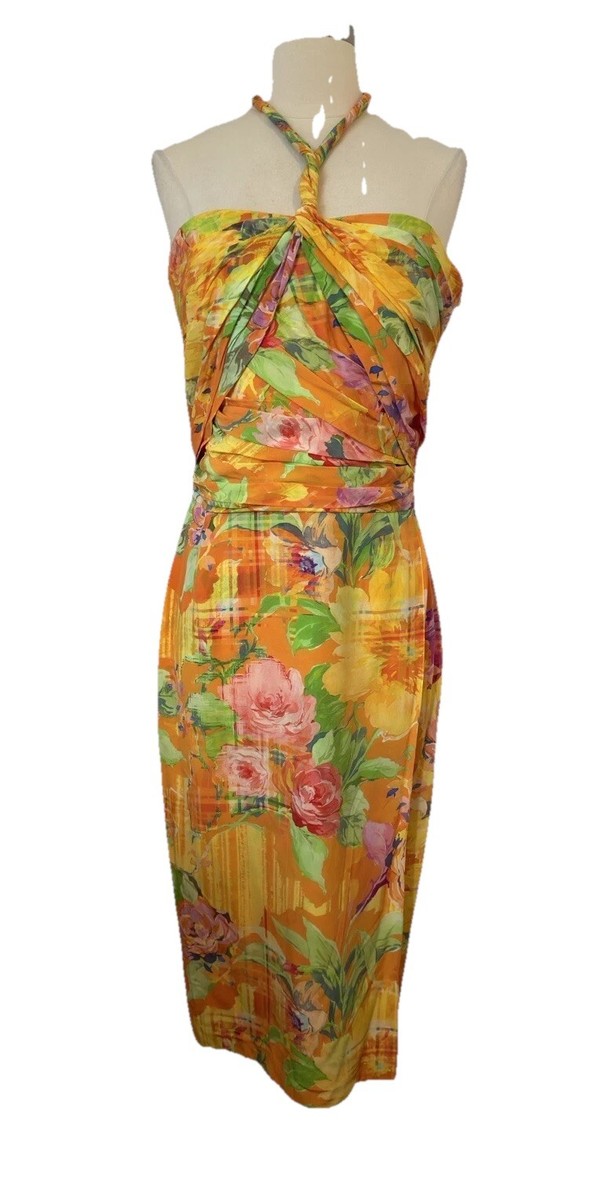 ralph lauren silk dress Lauren Women's Tie Neck Satin - Brown - Size 4 that pony logo. Ralph Lauren SS 2005 Runway
