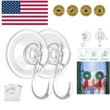 Wreath Hanger, Large Suction Cup Wreath Hooks with Wipes, Heavy Duty, 22 LB C...