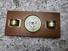 Vintage Brass Germany Wooden Weather Station Barometer Thermometer Hygrometer