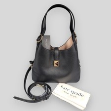 Kate Spade Deco Black Pebbled Leather Convertible Crossbody Shoulder Bag KI557