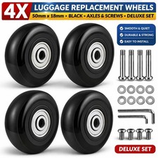 4x Luggage Suitcase Replacement Wheels 50mm x 18mm Black Axles Screws Deluxe Kit