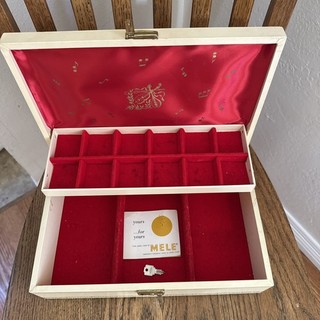 Vintage MELE Cream with Red Interior 3 Tier Jewelry Box With Key