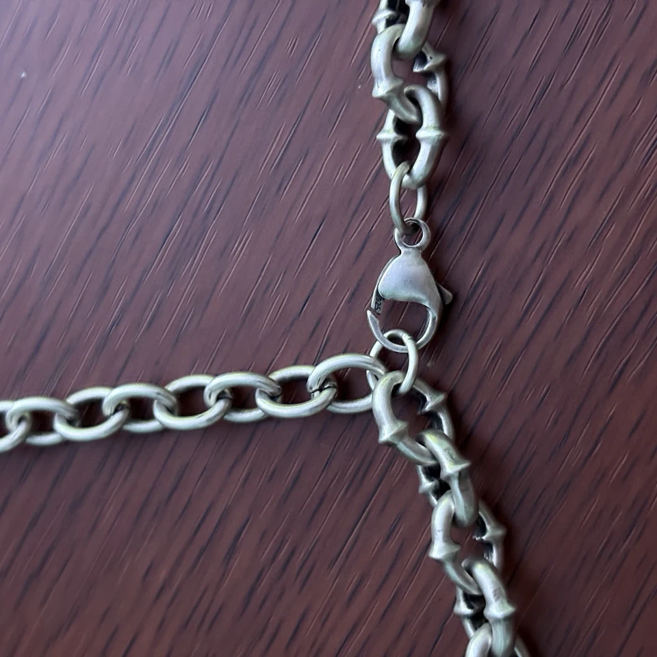 925 Sterling Silver Spike Link Chain Necklace 18” + 4” Extender 9mm 64g - Image 4 of 4