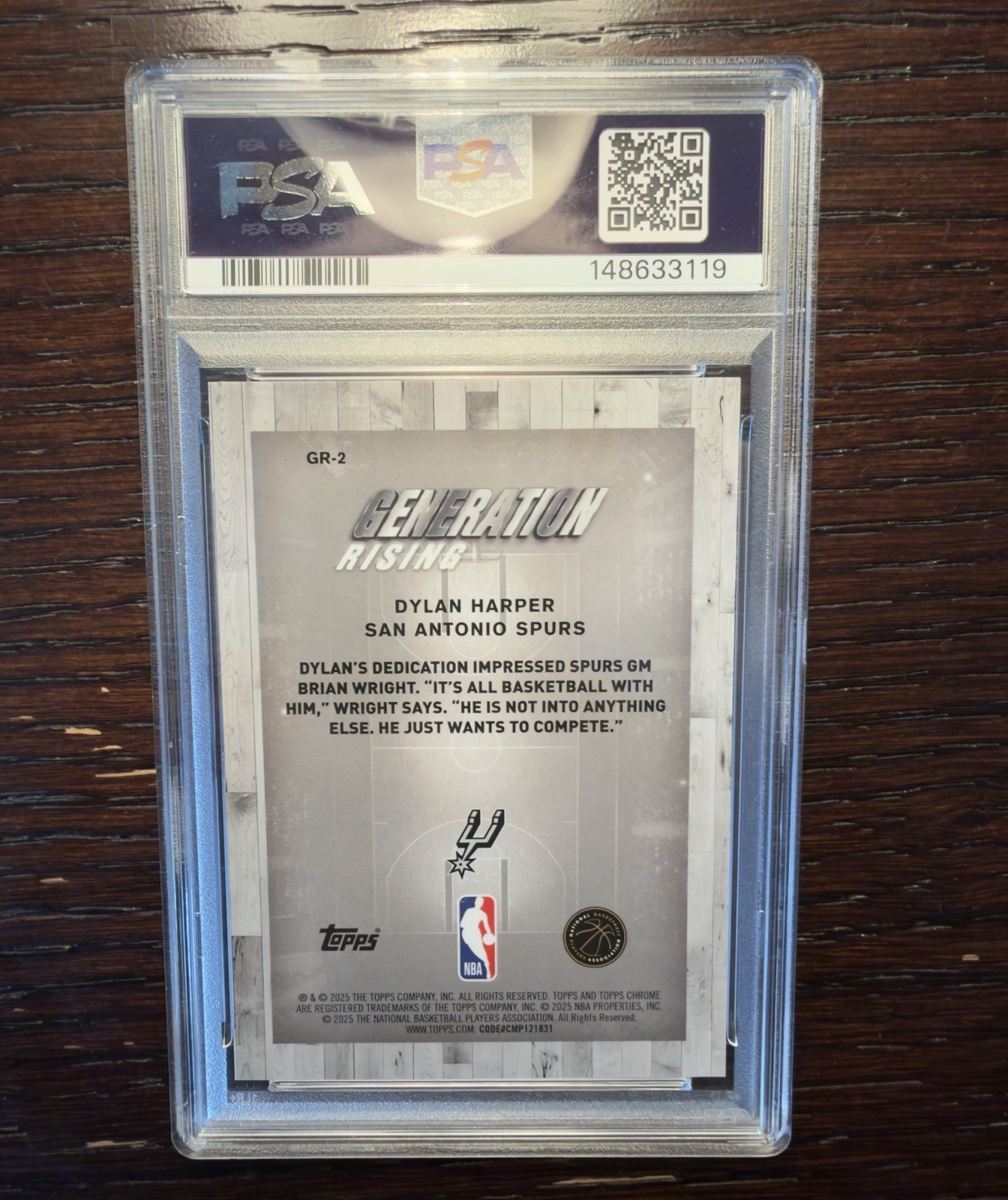 2025 Topps Chrome Dylan Harper RC Generation Rising GR-2 Purple Geo /75 PSA 9 view 2