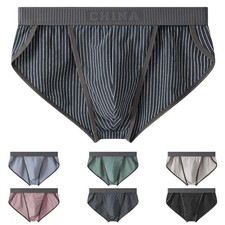 Comfortable Low Waist Mens Briefs in Breathable Cotton with Striped Pattern