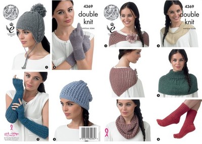 KING COLE 4369 STRICKMUSTER Damen Mützen Schal Socken Handschuhe DK Garn Broschüre