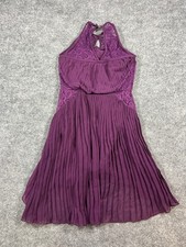 Weissman You Say Mini Dress Womens Medium Purple Lace Detail Pleated High Low