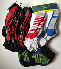 Lot 21 Pairs Boy's Spiderman Socks, Tek Gear, Cushion Sport Size 5-10 All New
