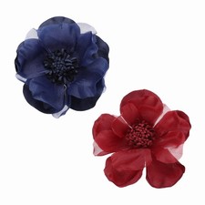 Large Fabric Flower Brooches Pins, 2Pcs Rose Flower Brooch, Navy Blue/Wine Red
