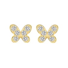 925 Sterling Silver Cute Butterfly Gold-Colored Cubic Zirconia Earrings