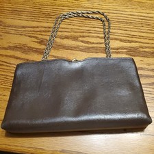 Vintage Mardane NY 10" x 6" Brown Leather Clutch Hand Evening Purse Excellent   