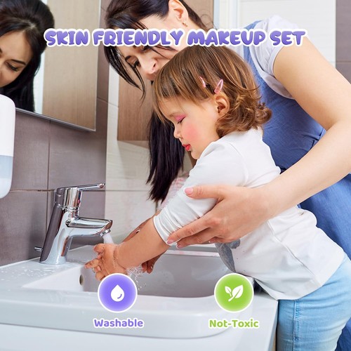 PERRYHOME Kids Makeup Set for Girl 56 Pcs Washable Real Cosmetic Safe & Non-Tox - Picture 4 of 7