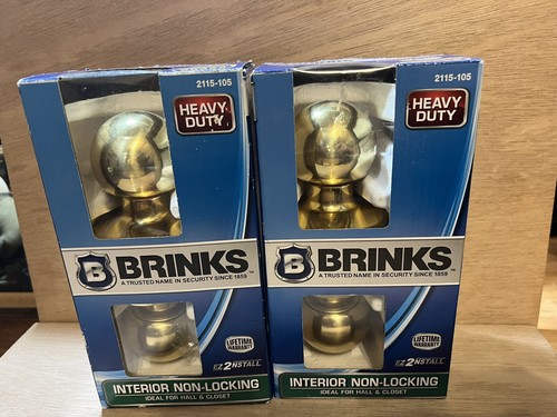 New & Sealed Two! BRINKS Interior Non-Locking Polished Brass Ball door knobs