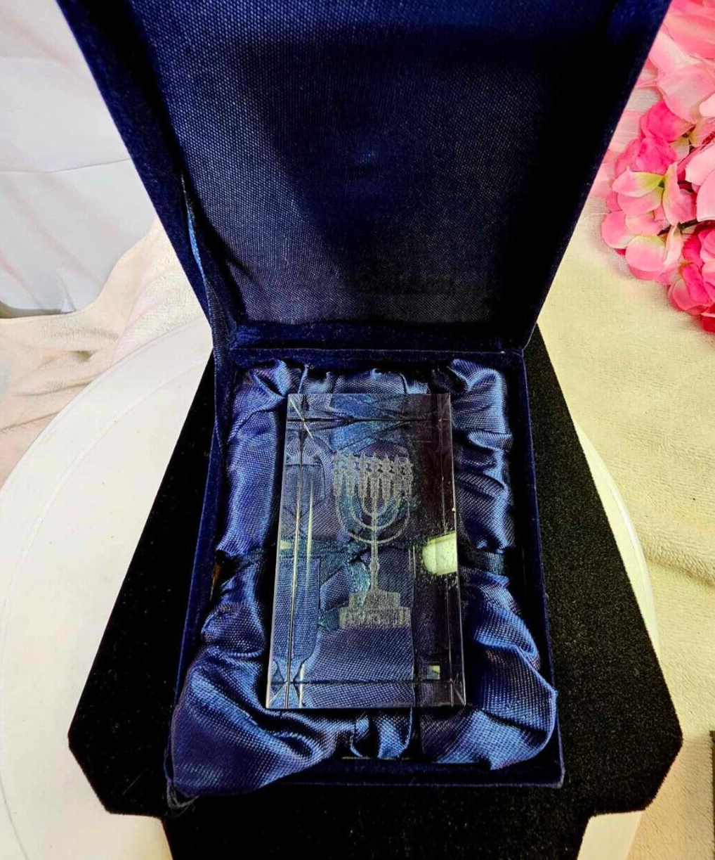 Cube Crystal Glass Menorah Hanukkah Jewish Figurine /Paperweight w Box- G5