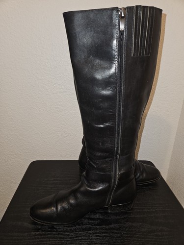 Botas de montar Via Spiga para mujer negras todo cuero tacón alto hasta la rodilla 9M - Imagen 10 de 16